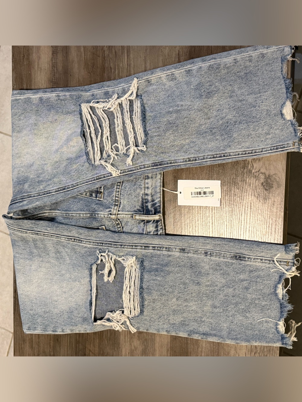 VERVET High Rise Ankle Crop Destroyed Wash Unfinished Hem Jeans - Picture 5 of 5